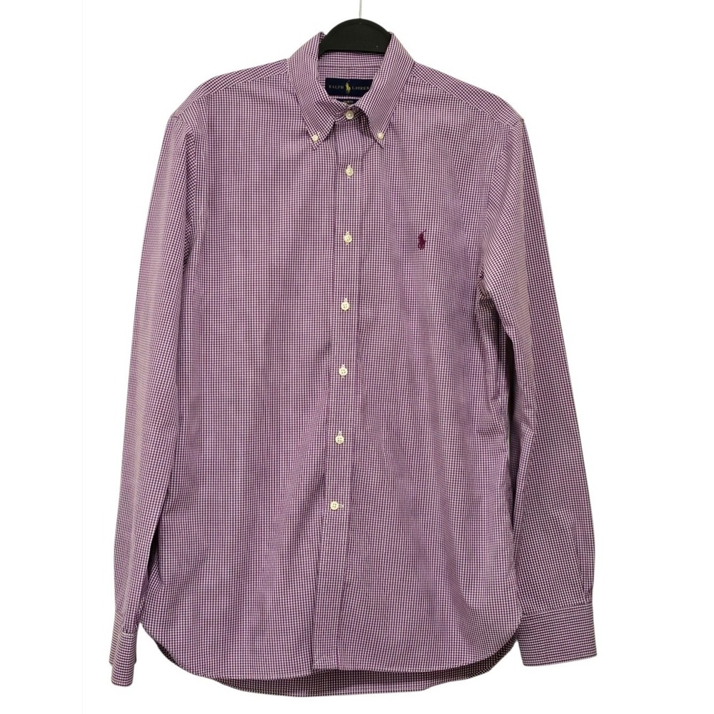 Ralph Lauren Shirt Mens 16.5 36/37 Purple Gingham Slim Fit Easy Care Button Down
